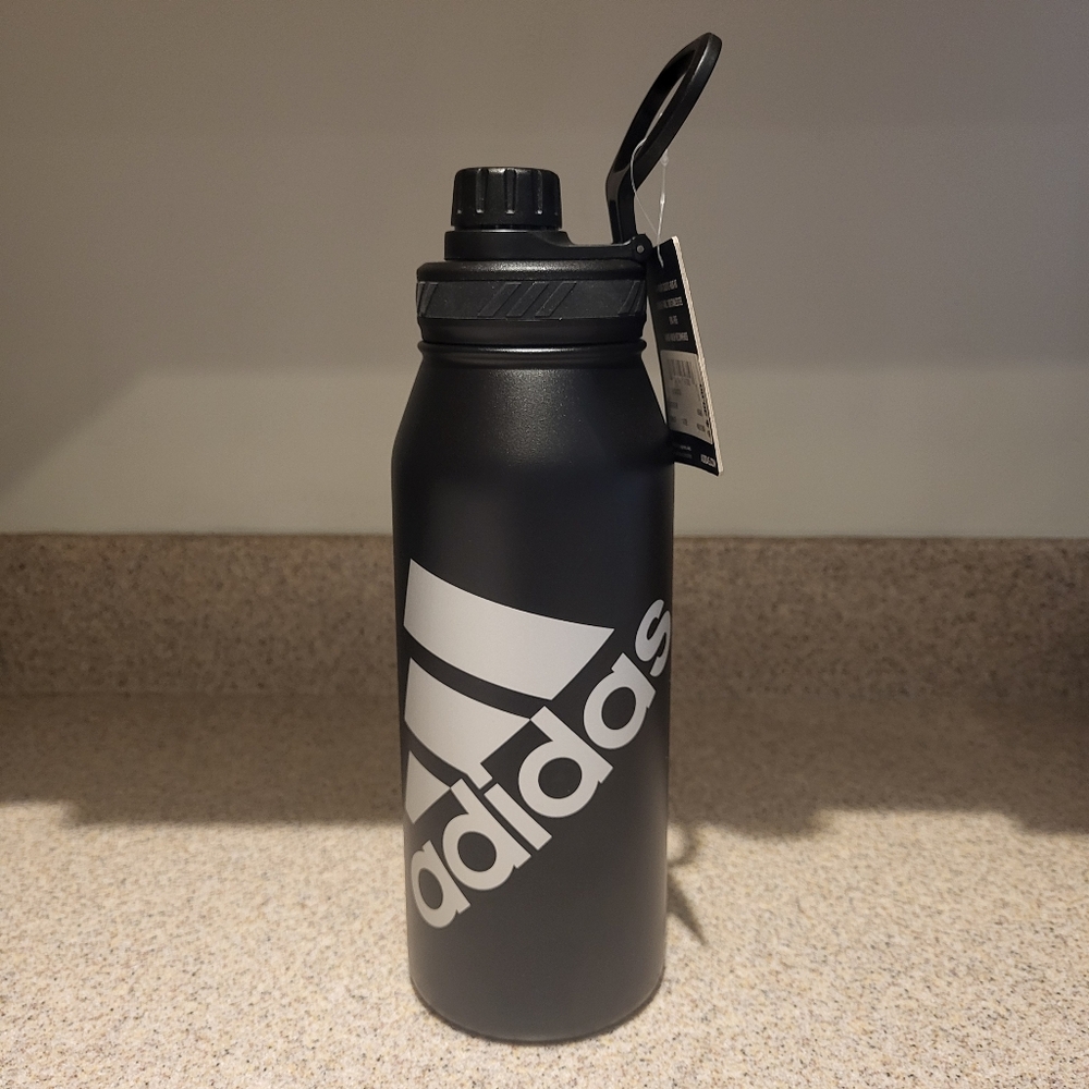 Adidas Originals 1 Liter (32 oz) Black Silver Stainless Metal Water Bottle NWT